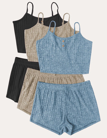 ekouaer-ribbed-cami-pyjama-3er-pack-tr-ger-verstellbar image 7