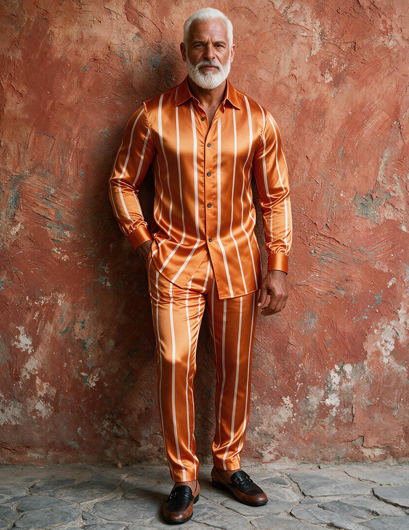 ekouaer-men-satin-pyjama-orange-stripe-m-hemd-hose image 7