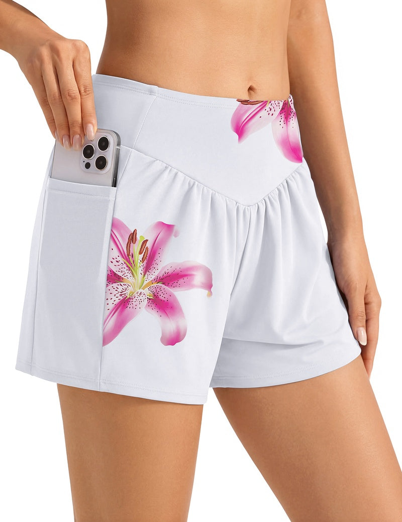 ekouaer-swimwear-high-waist-badeshorts-rosa-taschen image 6