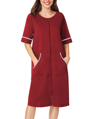 ekouaer-robes-morgenmantel-kurzarm-rei-verschluss-taschen image 7