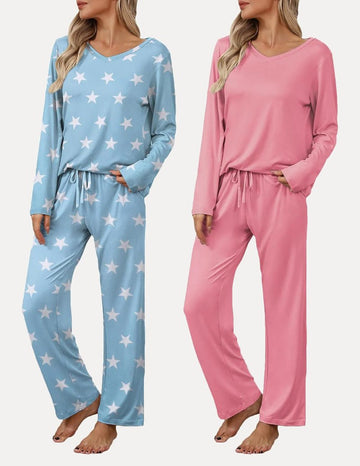 ekouaer-teddy-2-pack-schlafanzug-langarm-v-ausschnitt-2er image 3