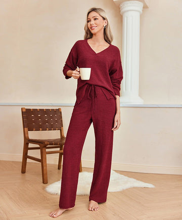 ekouaer-fuzzy-fleece-2-teiliges-lounge-set-pyjama-v-ausschnitt image 6