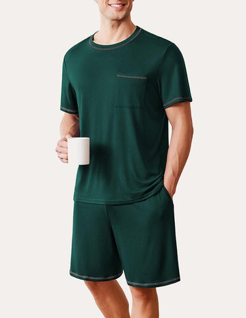 ekouaer-men-schlafanzug-herren-kurz-rundhals-mit-shorts image 6