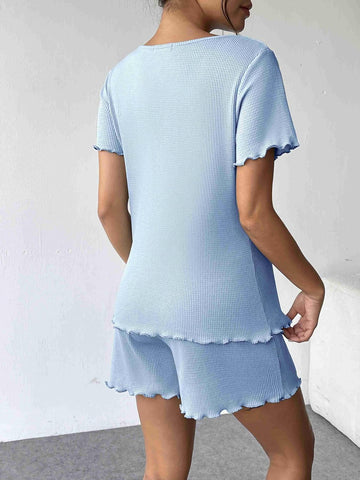 ekouaer-pajama-sets-waffle-knit-lounge-sets-pyjama-shorts-v-ausschnitt image 3