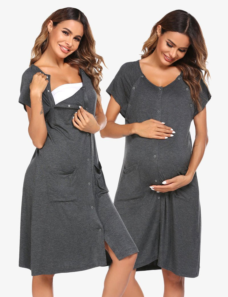 ekouaer-maternity-3-in-1-stillnachthemd-geburtskleid-mit-kn-pfen image 1