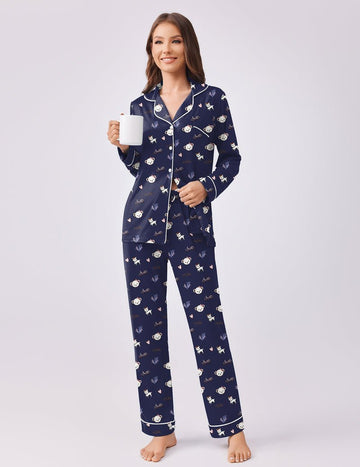ekouaer-pajama-sets-teddy-pyjama-langarm-viskose-2-teilig image 5