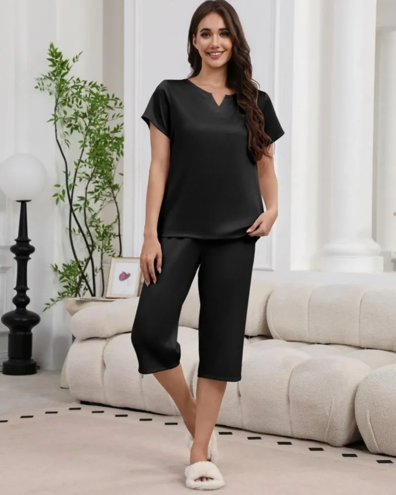 ekouaer-pajama-sets-satin-kurzarm-pyjama-navy-m image 1