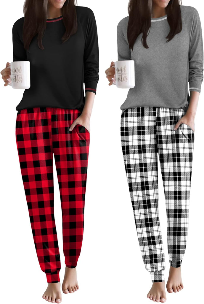 ekouaer-pajama-sets-2er-pack-schlafanzug-langarm-mit-taschen image 1