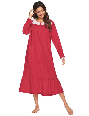 ekouaer-nightgowns-victorian-lace-nachthemd-wei-langarm-baumwolle image 4