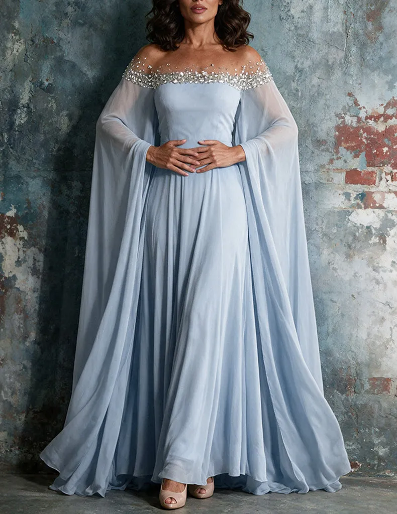 ekouaer-nightgowns-abendkleid-schulterfrei-cape-lang image 1