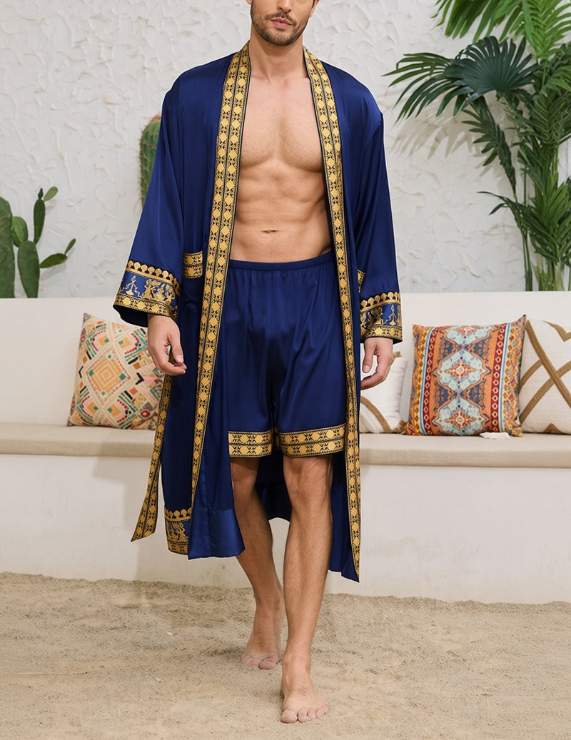 ekouaer-men-barock-morgenmantel-grau-satin-shorts-set image 8