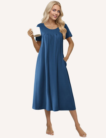 ekouaer-nightgowns-hauskleid-midi-kurzarm-taschen-plus-size image 3