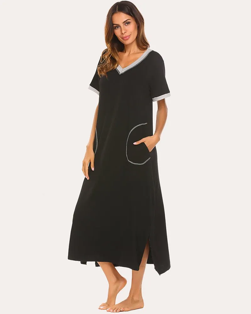 ekouaer-nightgowns-ultra-soft-nachthemd-lang-taschen-v-ausschnitt image 1