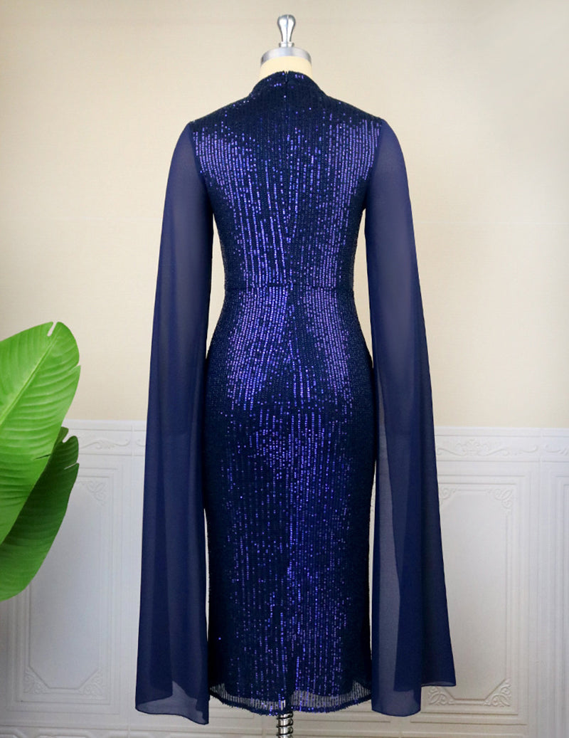 ekouaer-paillettenkleid-midi-navy-cape-keyhole-stehkragen image 6