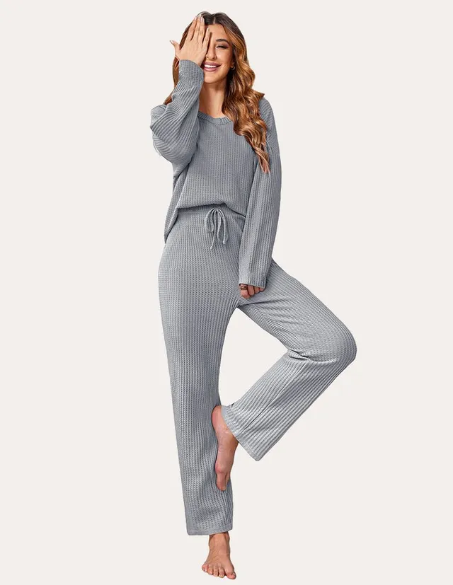 ekouaer-pajama-sets-comfy-waffle-knit-schlafanzug-mit-taschen image 1