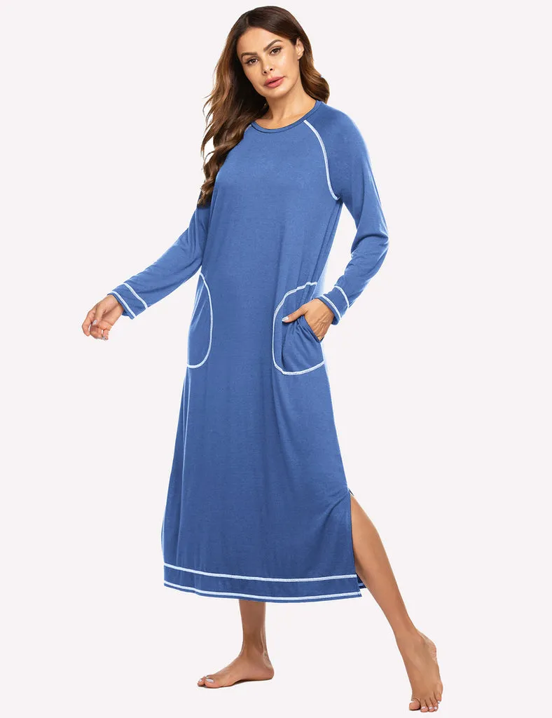 ekouaer-nightgowns-ultra-soft-nachthemd-langarm-mit-tasche image 1