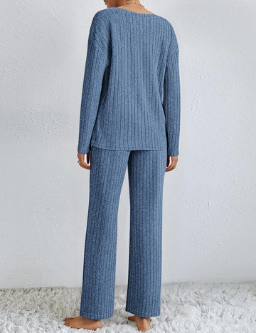 ekouaer-pajama-sets-lounge-set-pyjama-langarm-ripstrick image 7