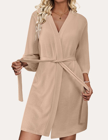 ekouaer-robes-luxe-comfy-waffle-kimono-bathrobe-bademantel-kurz image 3
