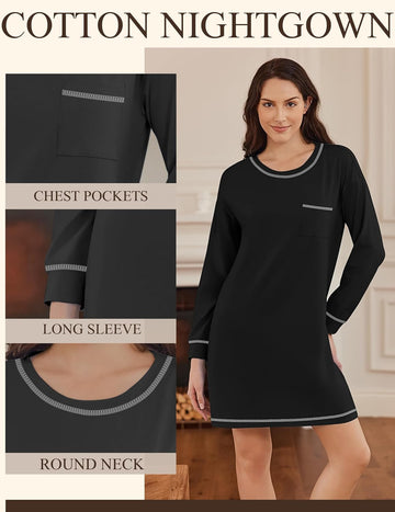 ekouaer-nightgowns-nachthemd-langarm-3er-pack-baumwolle-tasche image 5