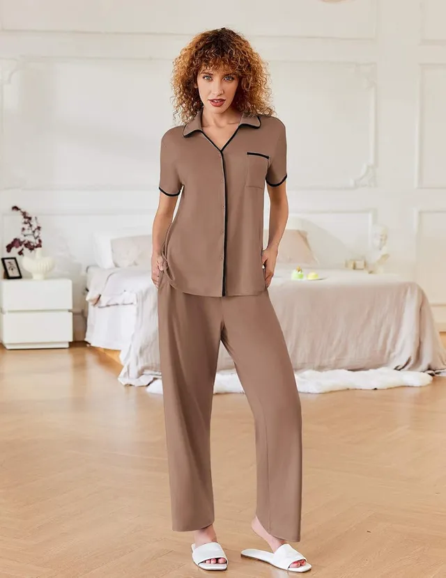 ekouaer-pajama-sets-kurzarm-hemd-pyjama-lange-hose-kn-pfe image 1