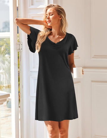 ekouaer-nightgowns-nachthemd-kurzarm-spitze-v-ausschnitt image 3