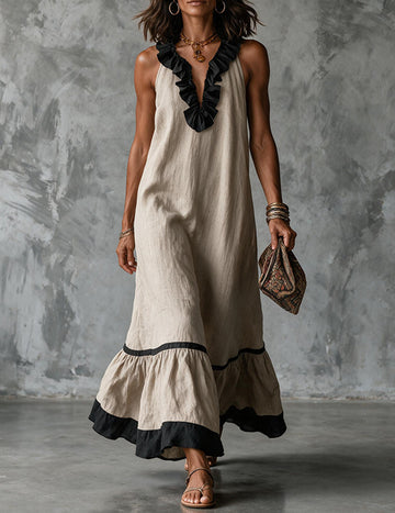 ekouaer-nightgowns-r-schen-halter-maxikleid-baumwolle-schwarz image 3