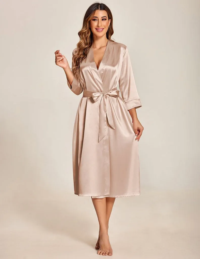 ekouaer-luxury-satin-morgenmantel-damen-3-4-arm-wadenlang image 1