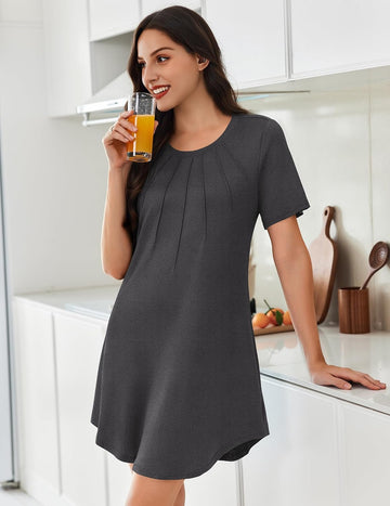 ekouaer-nightgowns-plissee-nachthemd-kurzarm-knielang image 5