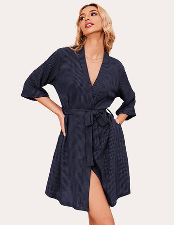 ekouaer-robes-waffel-bademantel-kimono-3-4-arm-g-rtel image 3