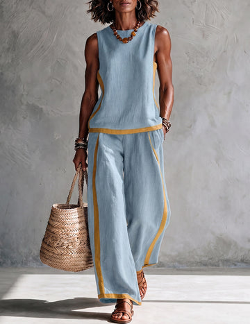 ekouaer-pajama-sets-kontrast-pyjama-damen-mit-weiter-hose image 3