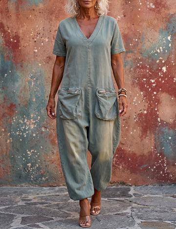 ekouaer-jumpsuits-overall-kurzarm-denim-cargo-pfauenblau image 3