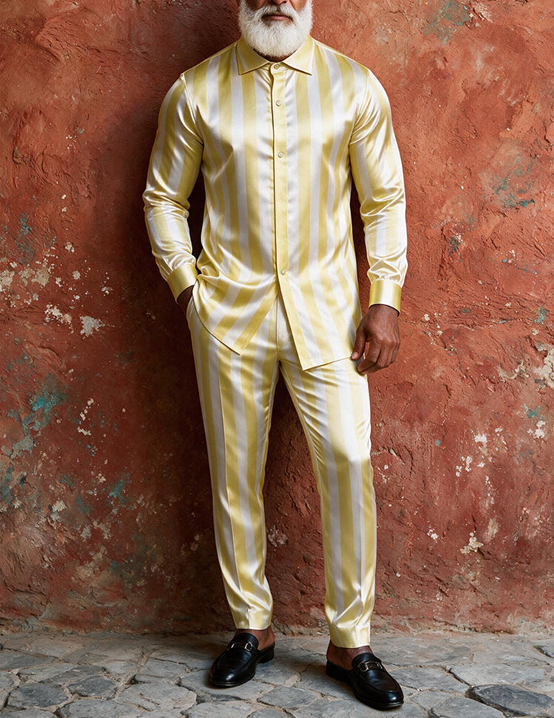 ekouaer-men-satin-pyjama-orange-stripe-m-hemd-hose image 2
