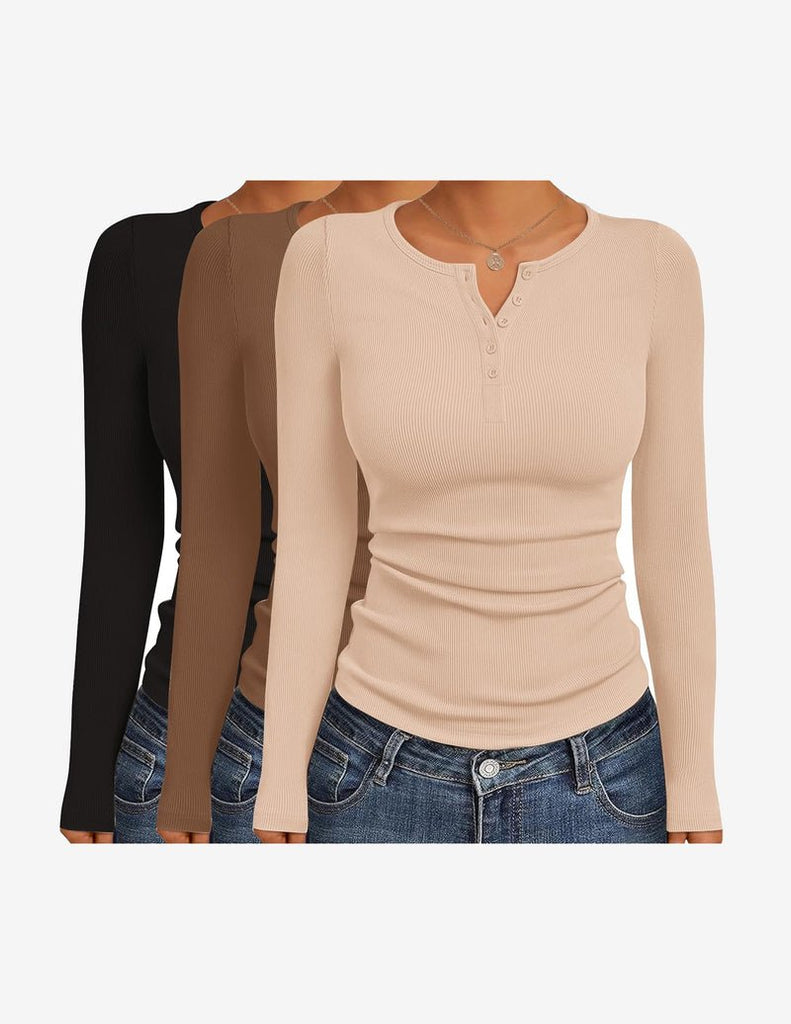 ekouaer-pajama-sets-henley-tops-3er-pack-langarm-ripp-knopf image 1