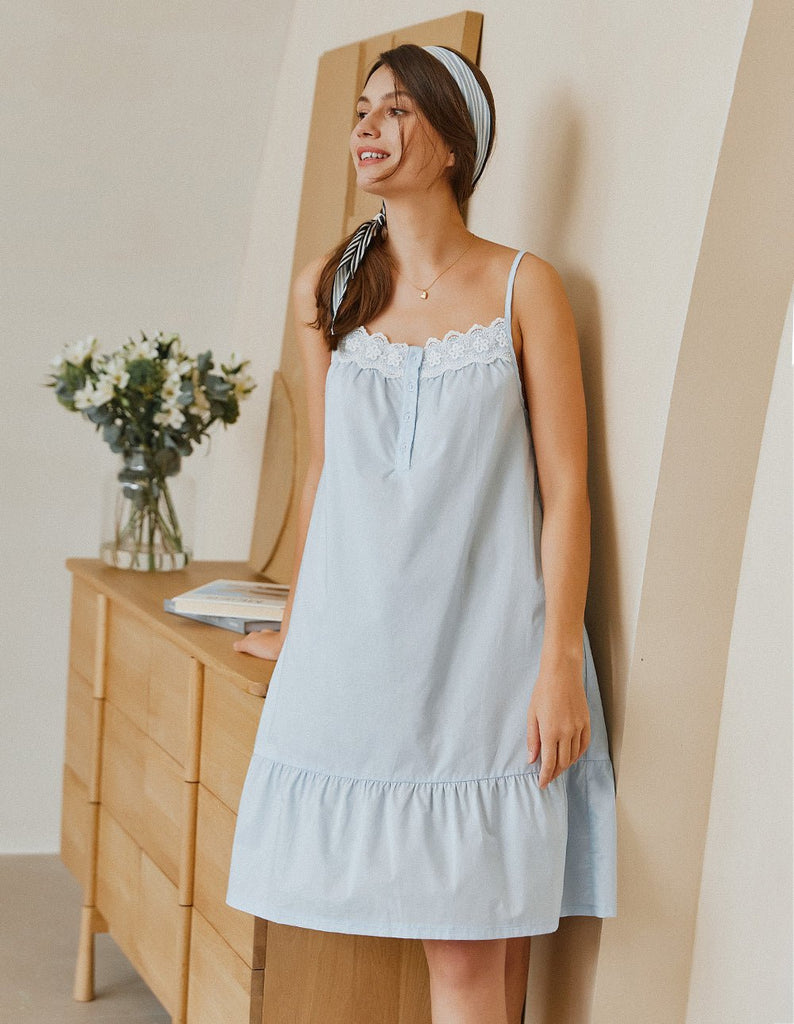 ekouaer-pajama-sets-spitze-schlafkleid-rmellos-mit-kn-pfen image 1