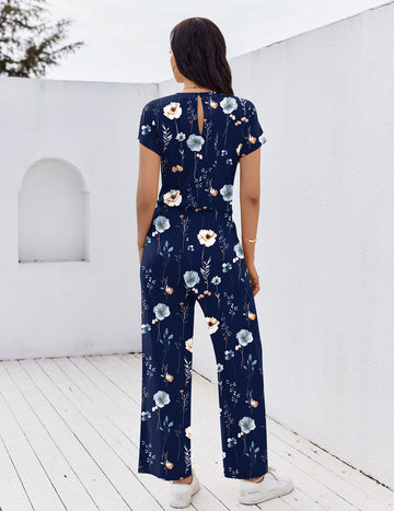ekouaer-jumpsuits-round-neck-pleated-romper-kurzarm-freizeit image 2