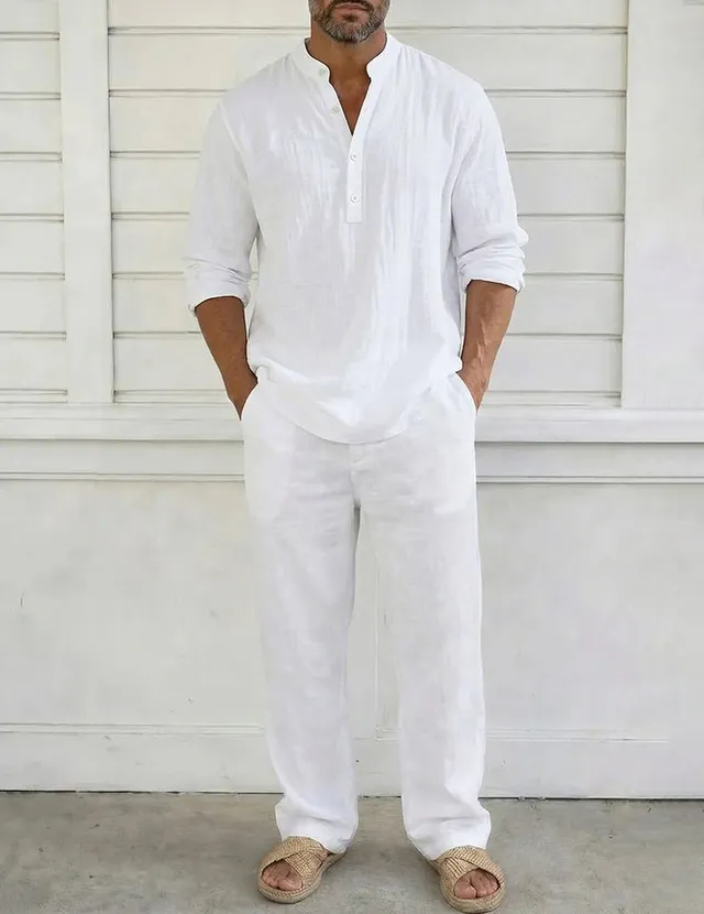 ekouaer-men-leinen-pyjama-set-herren-wei-henley image 1