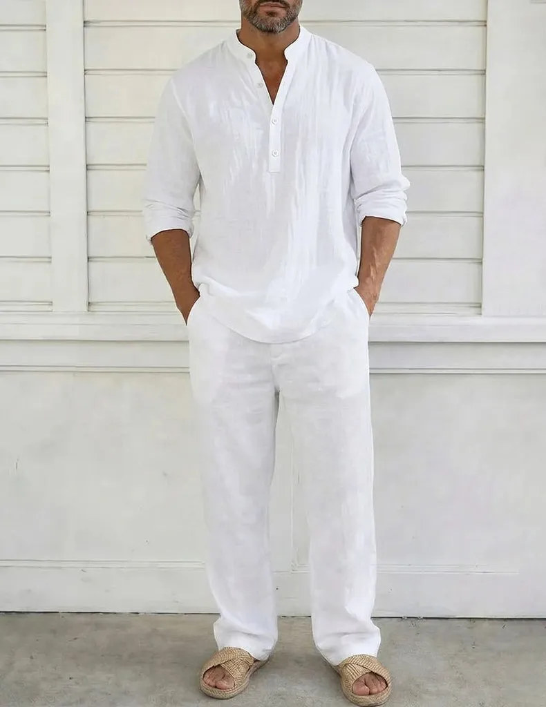 ekouaer-men-leinen-pyjama-set-herren-wei-henley image 1