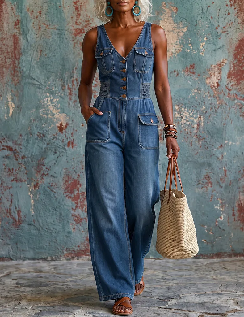 ekouaer-jumpsuits-overall-rmellos-denim-optik-v-ausschnitt image 1