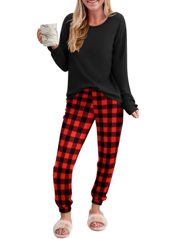 ekouaer-pajama-sets-karo-schlafanzug-langarm-2-teilig image 5