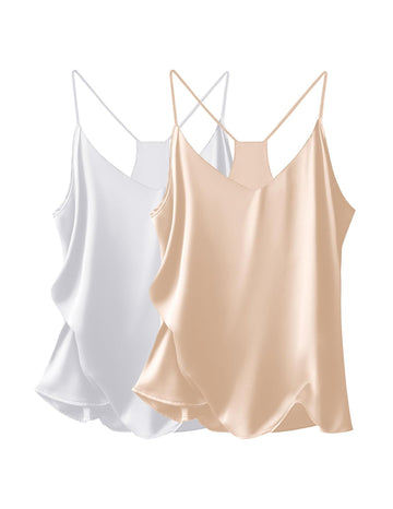 ekouaer-pajama-sets-satin-v-neck-cami-top-2er-pack-satin image 5