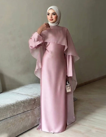 ekouaer-nightgowns-satin-kleid-langarm-cape-rosa-maxi image 5