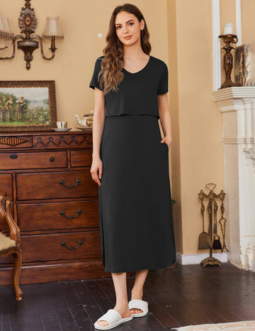 ekouaer-maternity-stillkleid-kurzarm-v-ausschnitt-schlitz image 5
