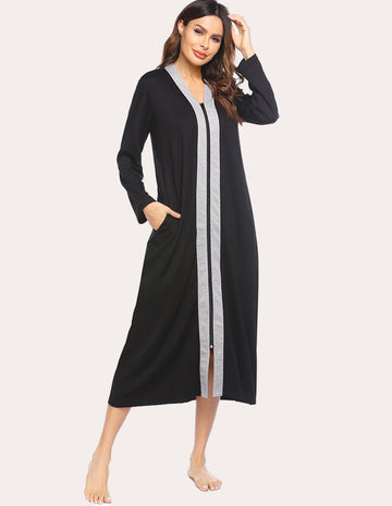 ekouaer-robes-bademantel-reissverschluss-taschen-baumwolle image 3
