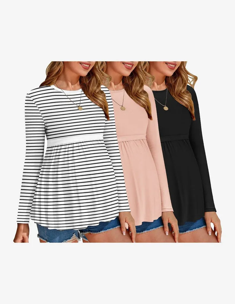 ekouaer-maternity-umstandsshirt-langarm-3er-pack-plissee image 1