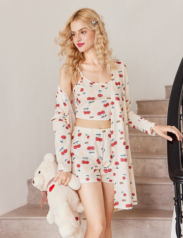 ekouaer-teddy-waffle-3-teiliges-pyjama-set-shorts-cardigan image 6