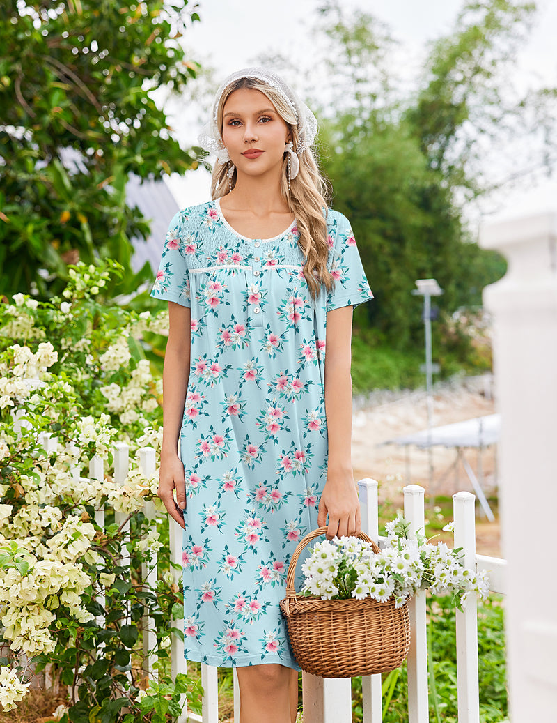 ekouaer-nightgowns-short-sleeve-nachthemd-floral-blue image 3
