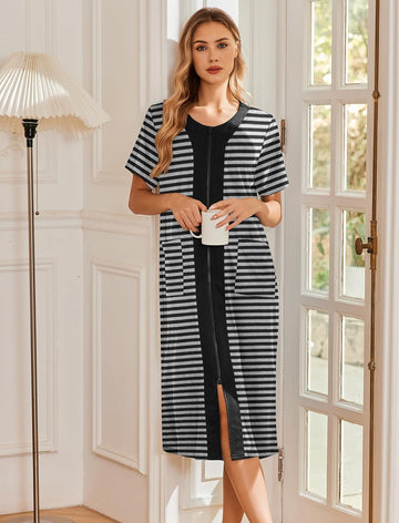 ekouaer-robes-zipper-front-nachthemd-bademantel-kurzarm-reiverschluss image 5