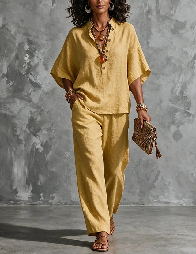 ekouaer-pajama-sets-pyjama-leinen-zweiteiler-weites-bein image 1