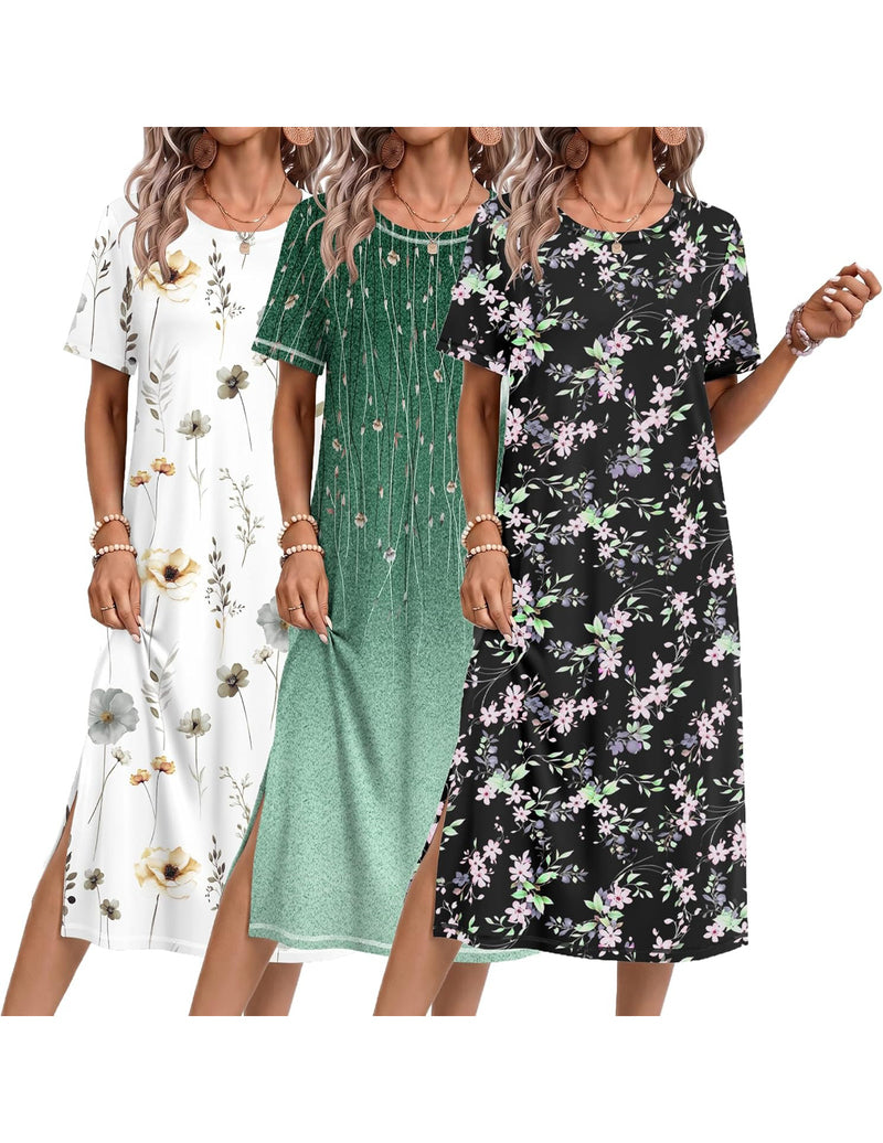 ekouaer-nightgowns-nachthemd-kurzarm-3er-pack-knielang image 4