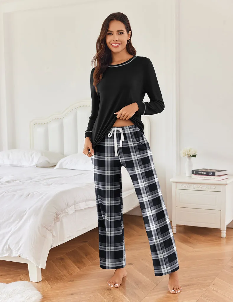 ekouaer-classic-plaid-pyjama-langarm-karo-rundhals-set image 1